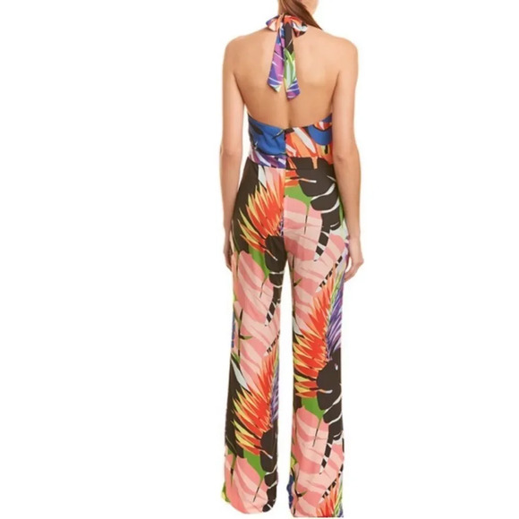 Josie by Natori NWT Black Leaf Halter Jumpsuit size 16 floral colorful women’s - Picture 3 of 11